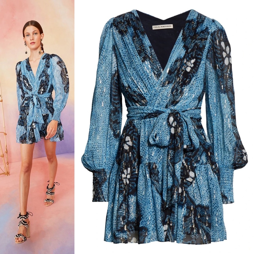 Ulla Johnson || Noemi Shibori Silk Mini Dress Blue 2 - Picture 1 of 7